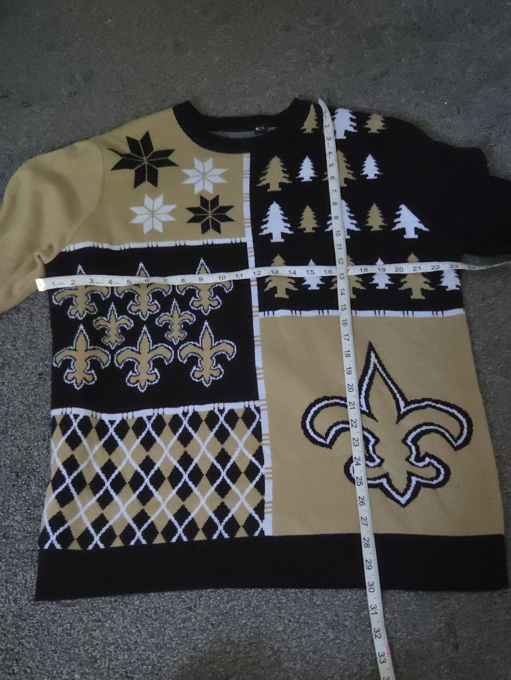 New Orleans Saints Black and Gold Patchwork Crewneck Sweater